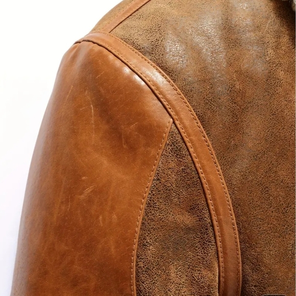 Men's Brown Shearling Leather Jacket - Picture 4 of 6